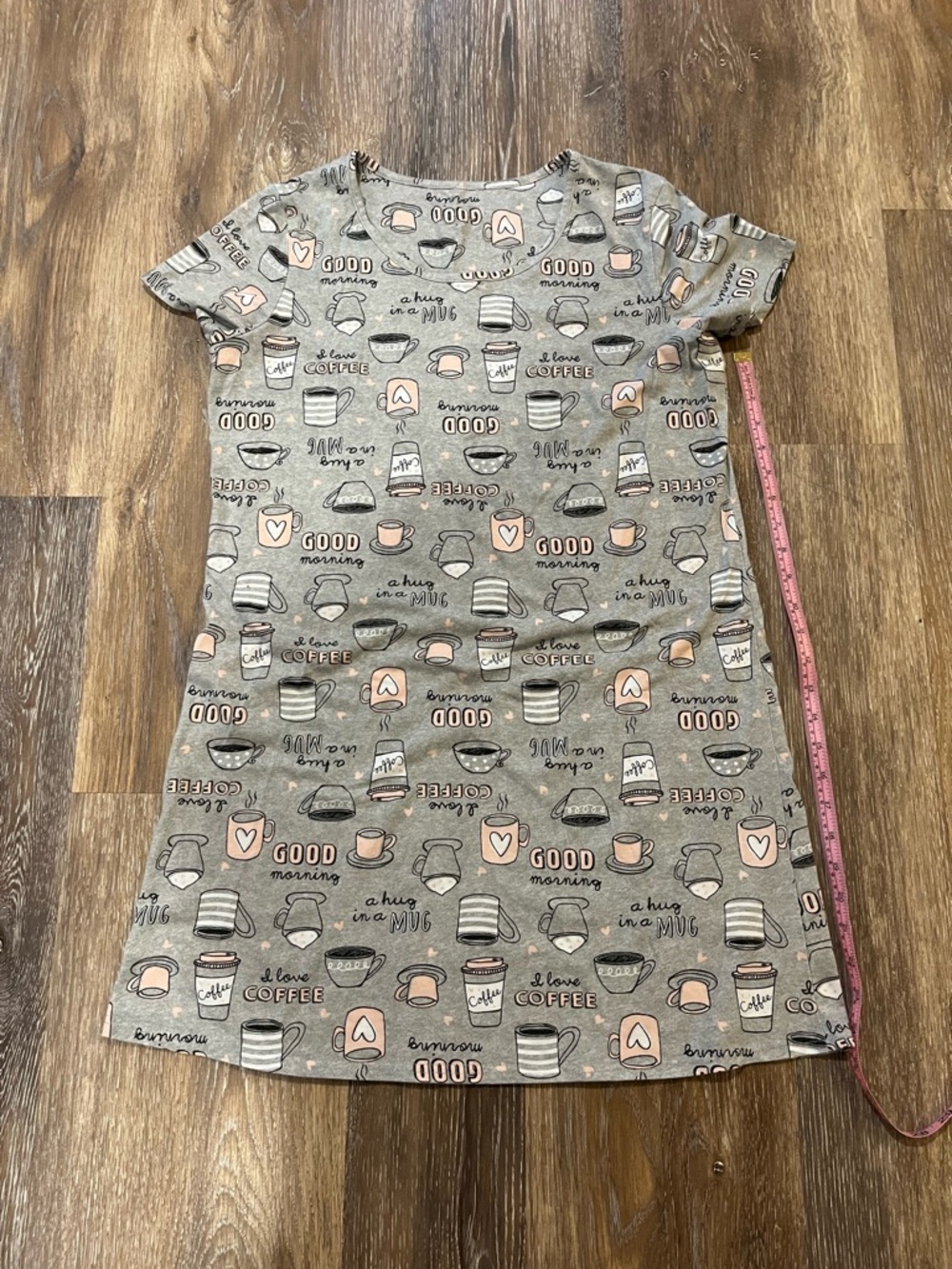 Coffee Print Short Sleeve Nightshirt - Gray with Blush Accents